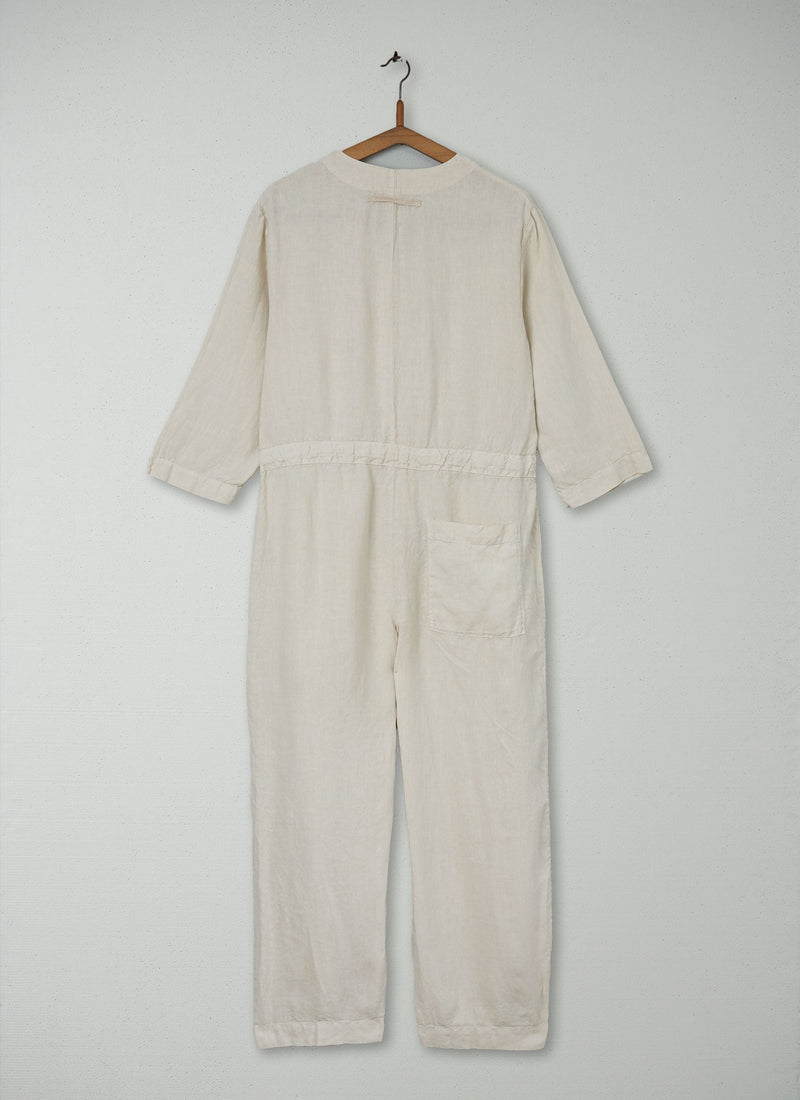 Reworn Tie Waist Linen Jumpsuit Size S (807) | Parchment