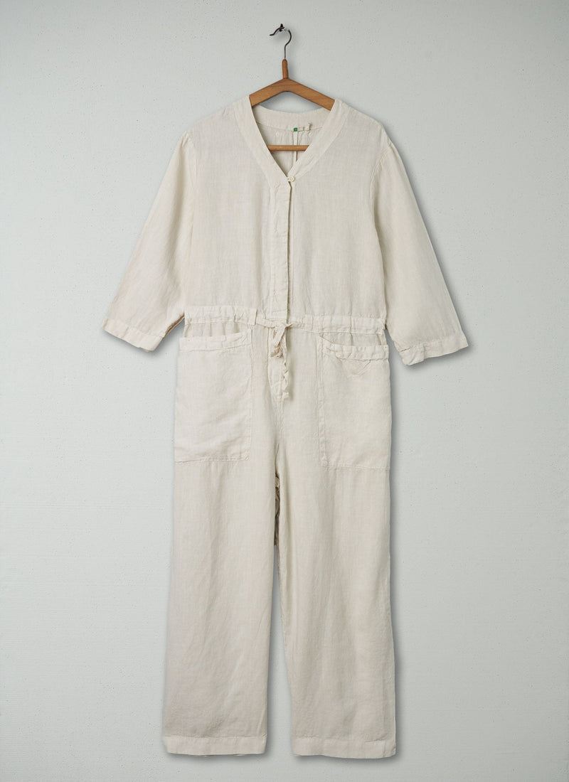 Reworn Linen Jumpsuit Size S (228) | Parchment