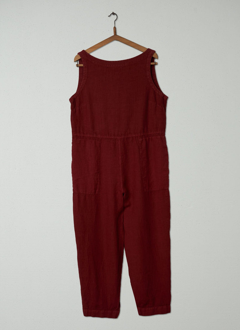 Reworn Cross Back Linen Jumpsuit size L (182) | Madder Red