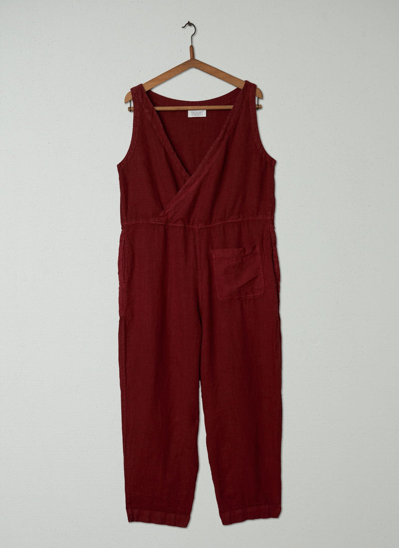 Reworn Cross Back Linen Jumpsuit size L (182) | Madder Red