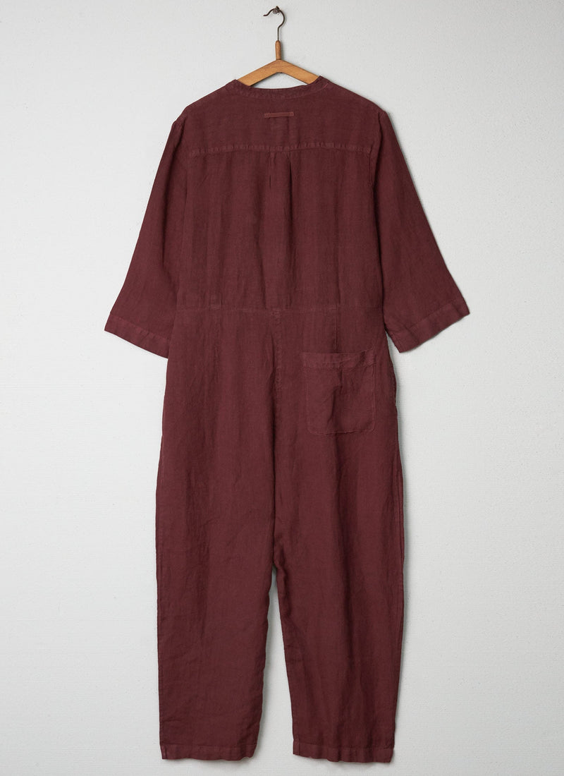 Reworn Garment Dyed Linen Jumpsuit Size L (001) | Bitter Chocolate