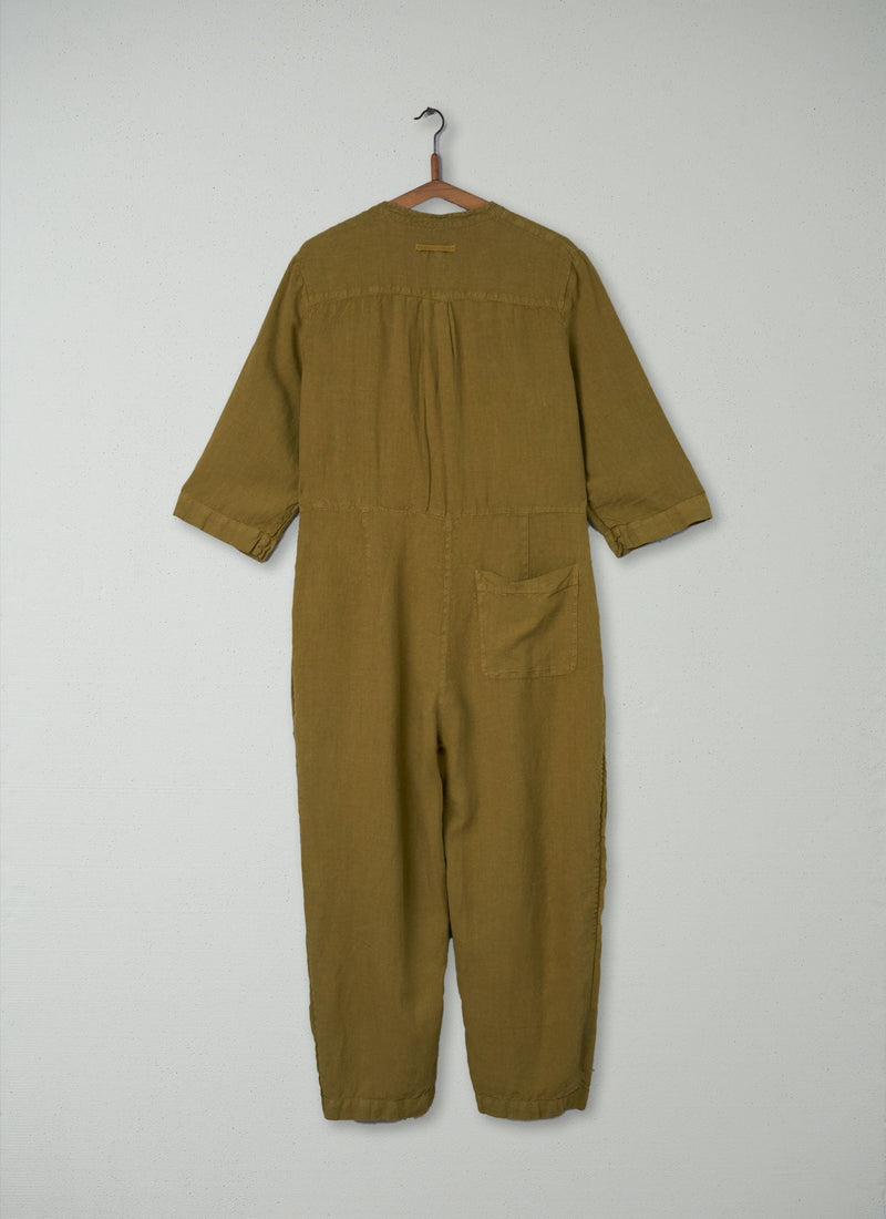 Reworn Linen Jumpsuit Size L (137) | Citrus Green