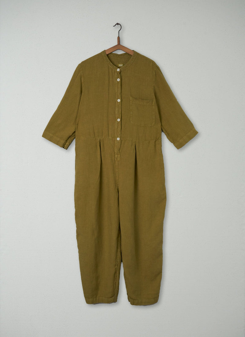Reworn Linen Jumpsuit Size L (137) | Citrus Green