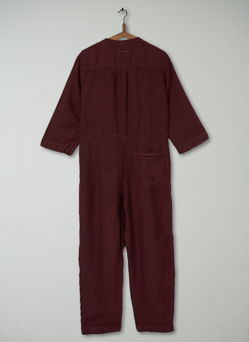 Reworn Linen Jumpsuit Size L (264) | Bitter Chocolate