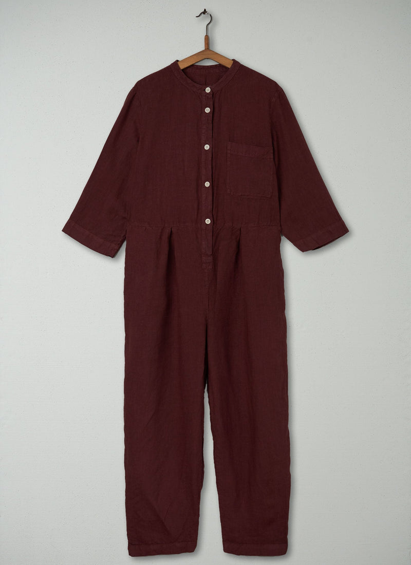 Reworn Linen Jumpsuit Size L (264) | Bitter Chocolate