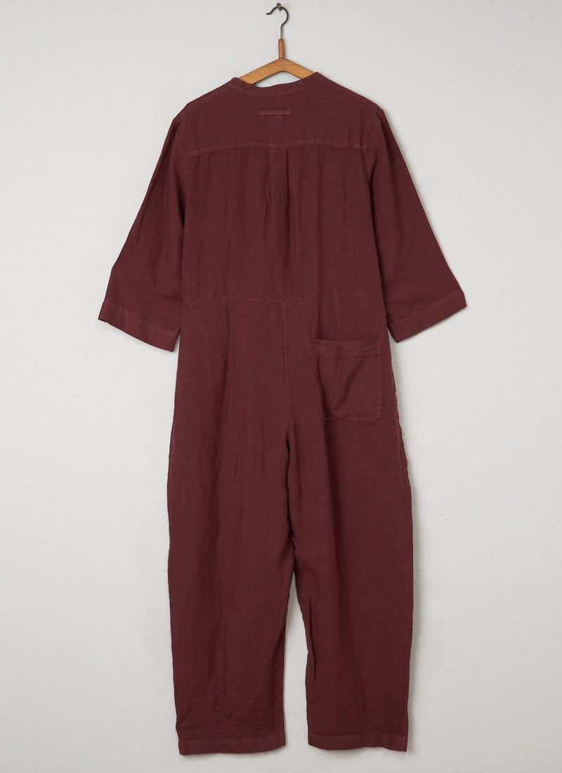 Reworn Linen Jumpsuit Size M (046) | Bitter Chocolate