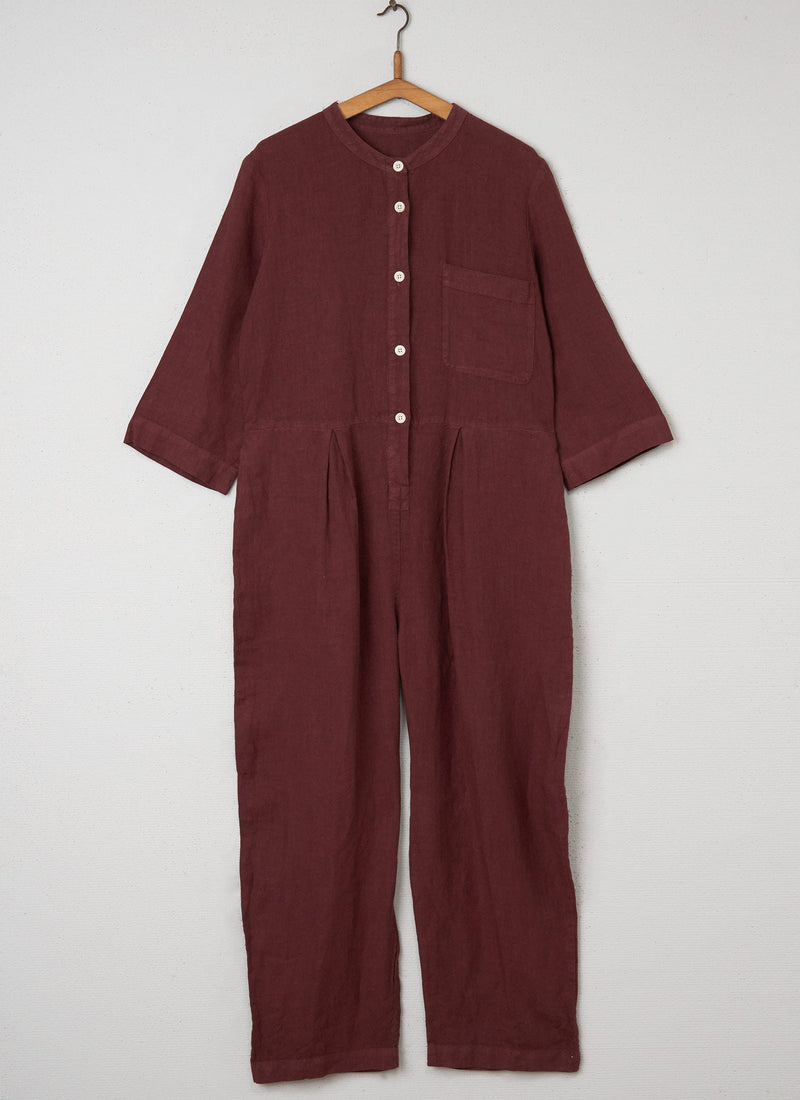 Reworn Linen Jumpsuit Size M (046) | Bitter Chocolate