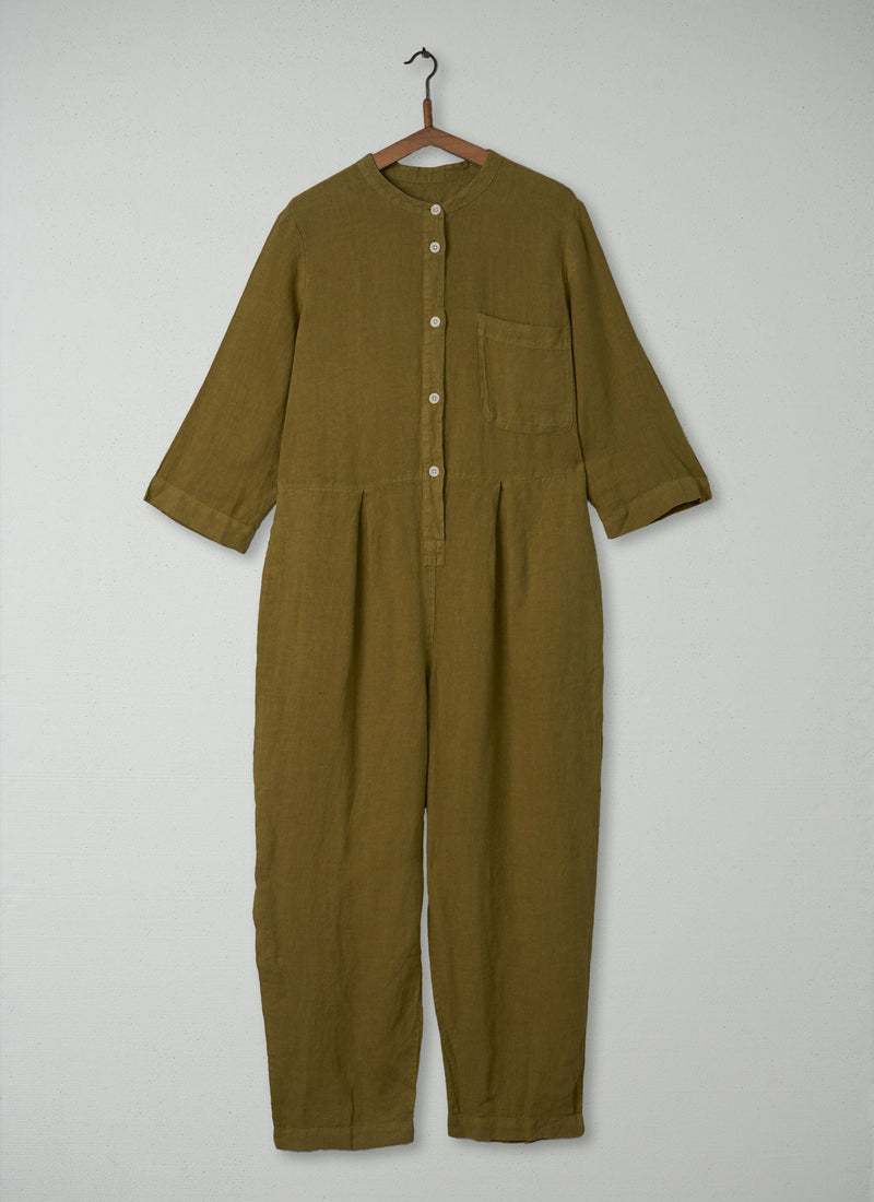 Reworn Linen Jumpsuit Size M (196) | Citrus Green