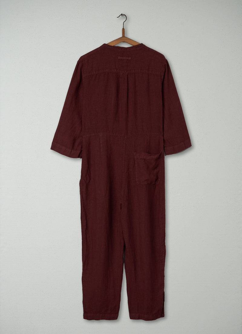 Reworn Linen Jumpsuit Size M (321) | Bitter Chocolate