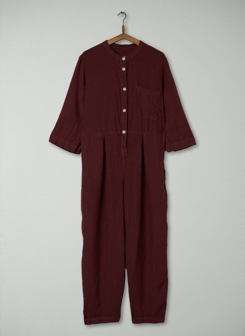 Reworn Linen Jumpsuit Size M (321) | Bitter Chocolate