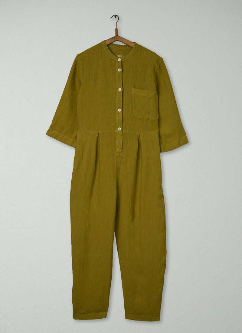 Reworn Linen Jumpsuit Size M (969) | Citrus Green