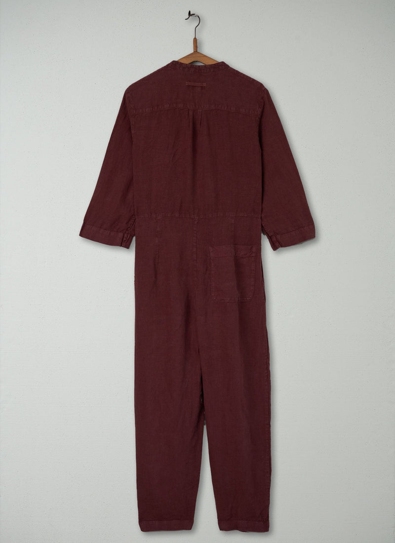 Reworn Linen Jumpsuit Size S (304) | Bitter Chocolate