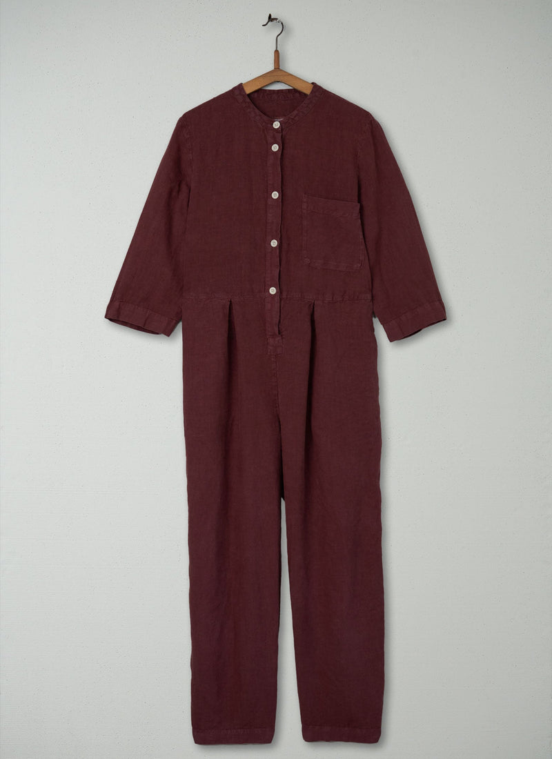 Reworn Linen Jumpsuit Size S (304) | Bitter Chocolate