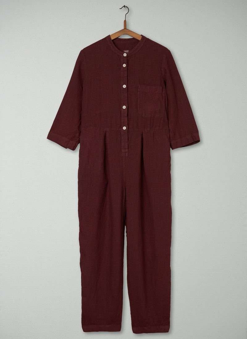 Reworn Linen Jumpsuit Size S (333) | Bitter Chocolate