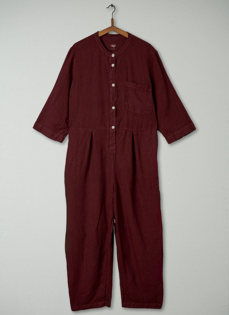 Reworn Linen Jumpsuit Size XL (216) | Bitter Chocolate