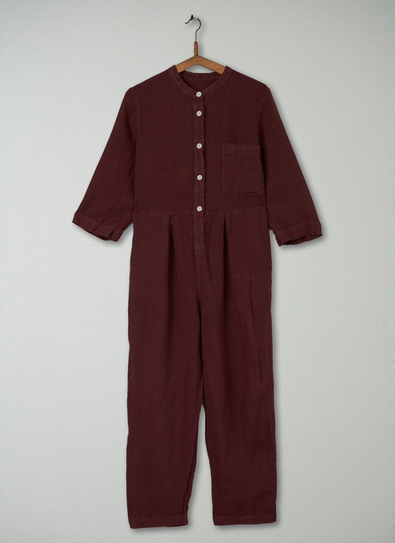 Reworn Linen Jumpsuit Size XS (253) | Bitter Chocolate