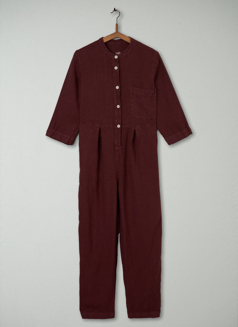 Reworn Linen Jumpsuit Size XS (293) | Bitter Chocolate