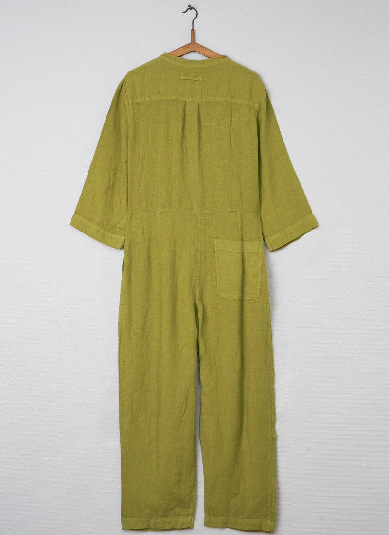 Reworn Linen Jumpsuit Size L (048) | Citrus Green