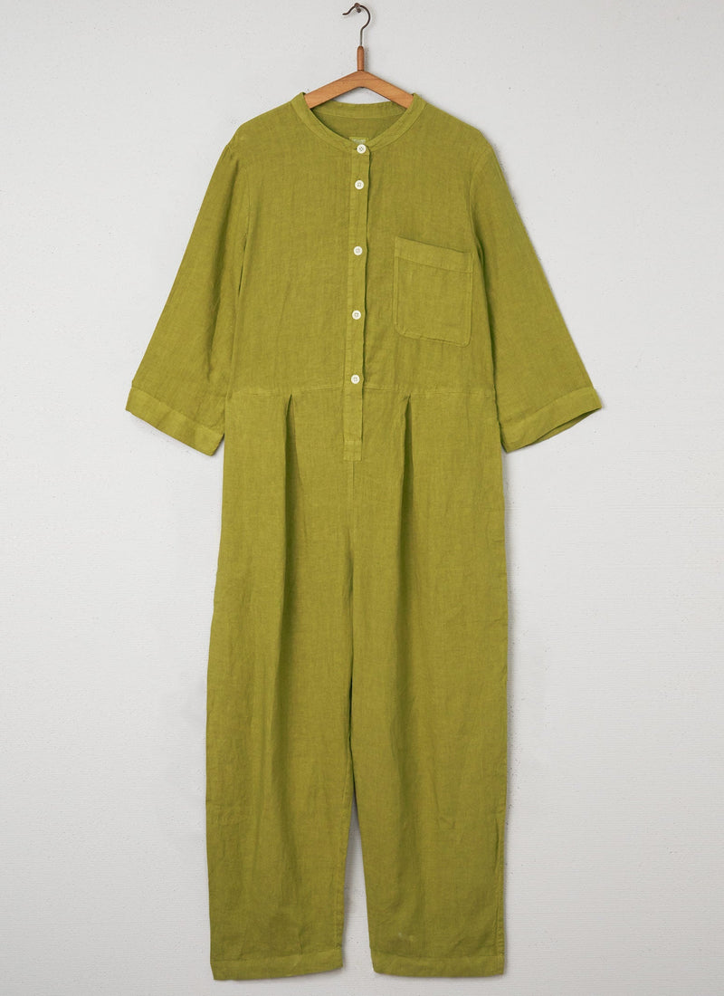 Reworn Linen Jumpsuit Size L (048) | Citrus Green