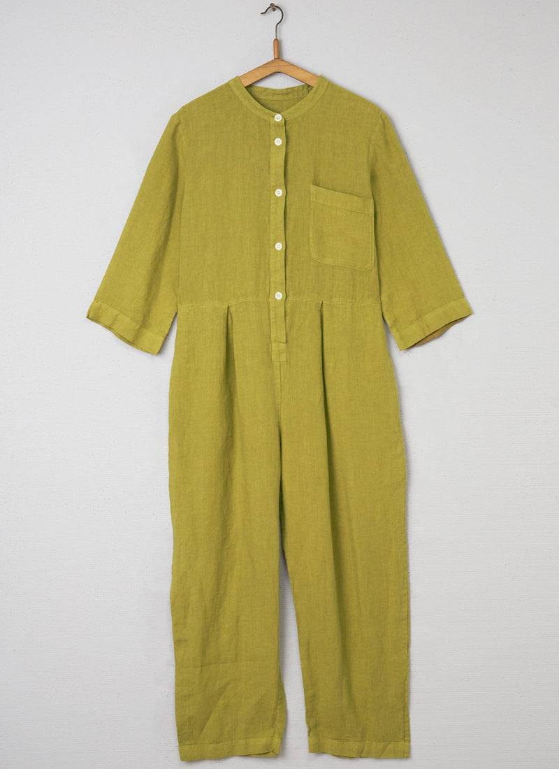 Reworn Linen Jumpsuit Size M (050) | Citrus Green