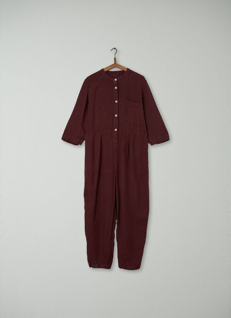 Reworn Linen Jumpsuit Size M (127) | Bitter Chocolate