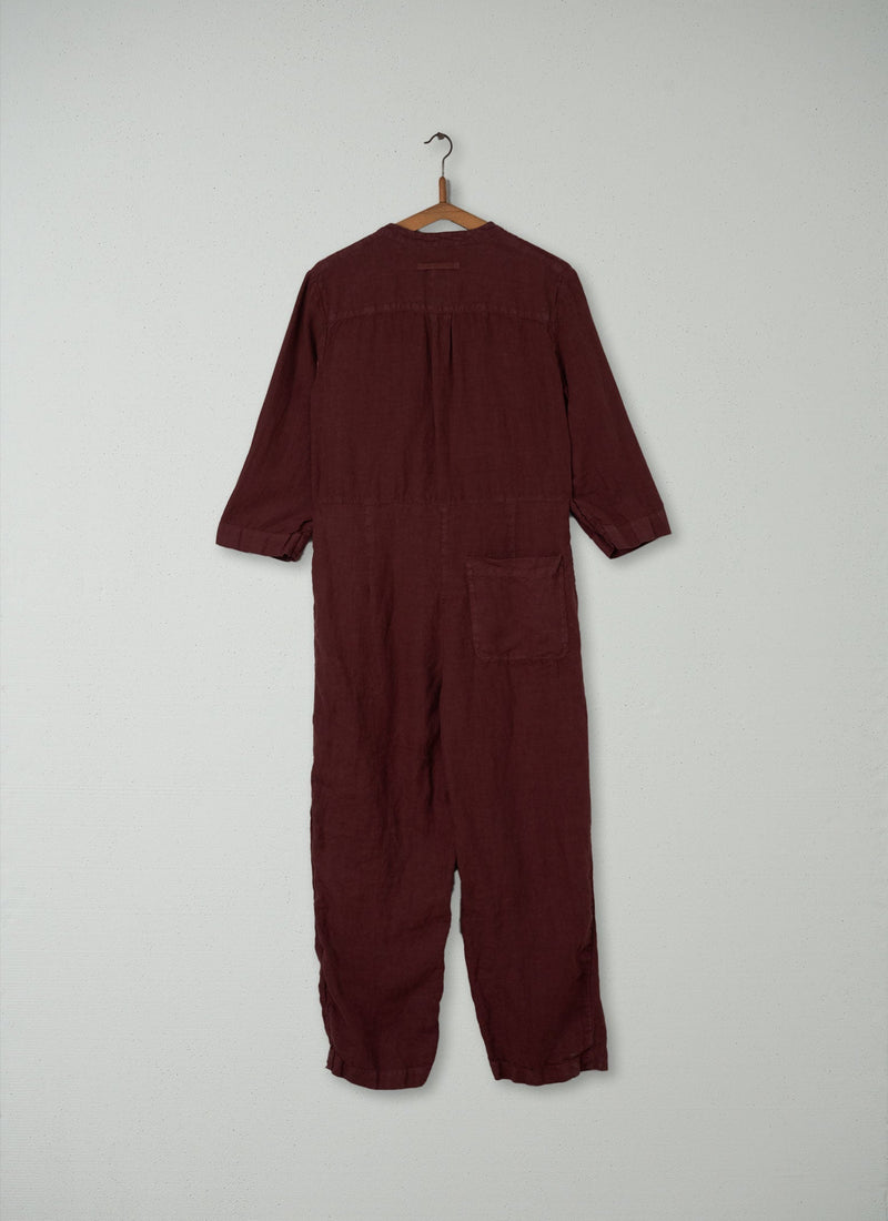Reworn Linen Jumpsuit Size S (135) | Bitter Chocolate