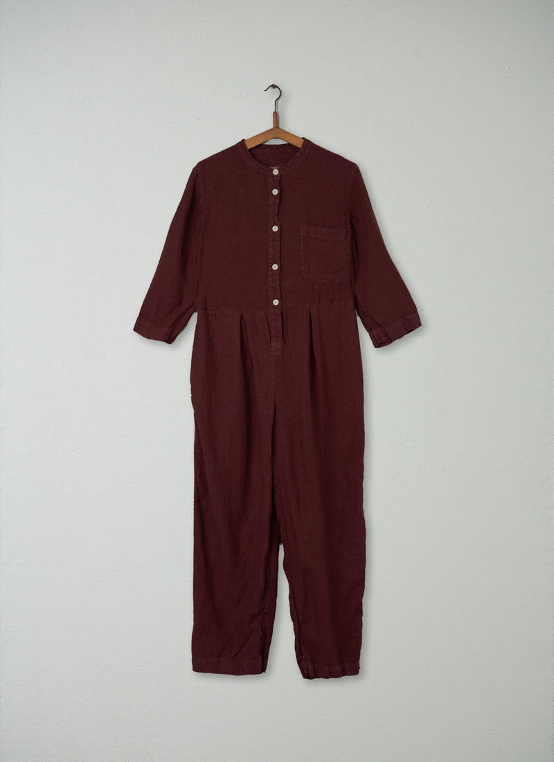 Reworn Linen Jumpsuit Size S (135) | Bitter Chocolate