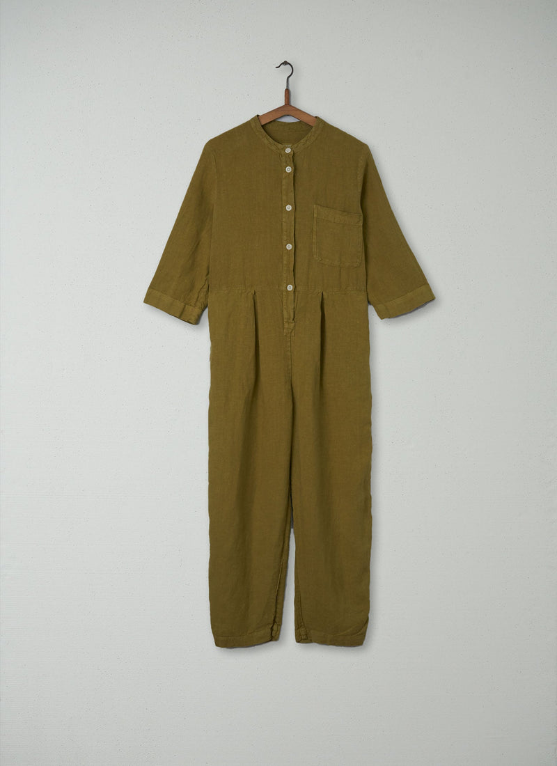Reworn Linen Jumpsuit Size S (004) | Citrus Green