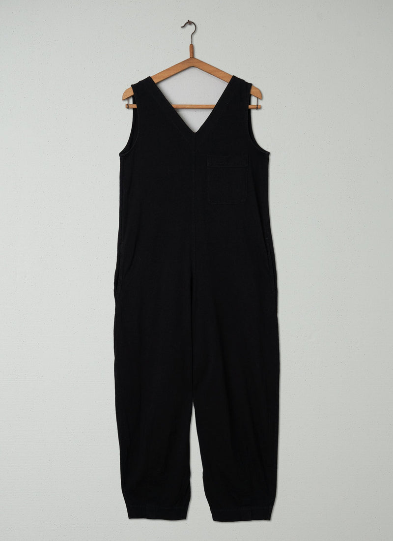 Reworn V Neck Jersey Jumpsuit Size S (190) | Black