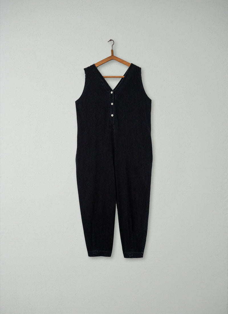 Reworn V-Neck Jersey Jumpsuit Size XL (003) | Washed Black