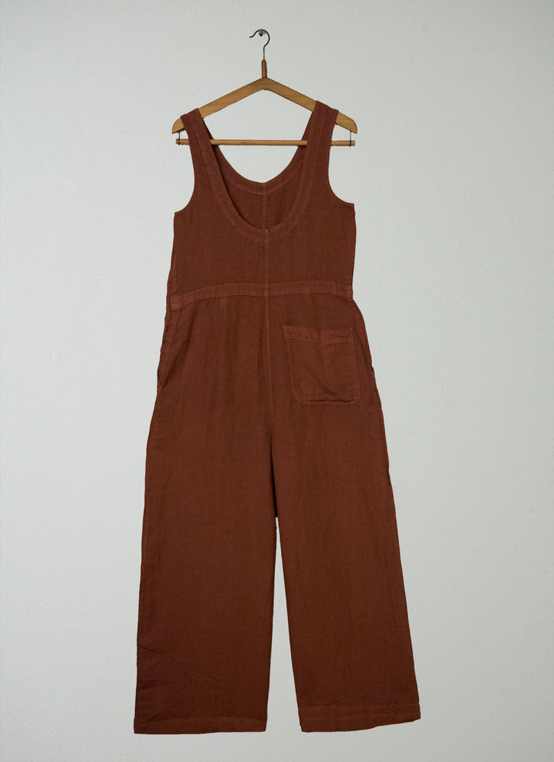 Reworn Linen Side Button Jumpsuit Size S (1178) | Copper