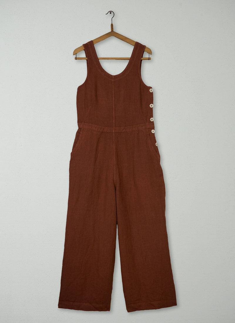 Reworn Linen Side Button Jumpsuit Size S (1178) | Copper