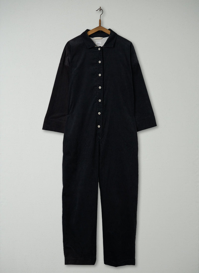 Reworn Wide Leg Organic Cord Jumpsuit Size L (864) | Charcoal
