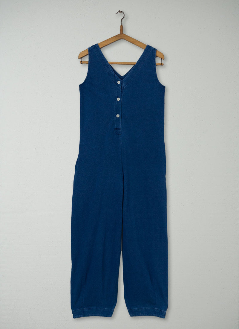 Reworn V Neck Cotton Jumpsuit Size XS (1564) | Washed Indigo