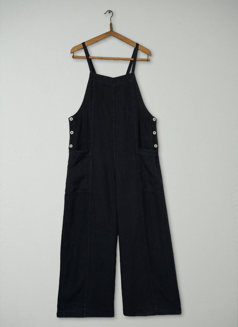 Reworn Linen Pocket Jumpsuit Size 10 (1489) | Black Pepper