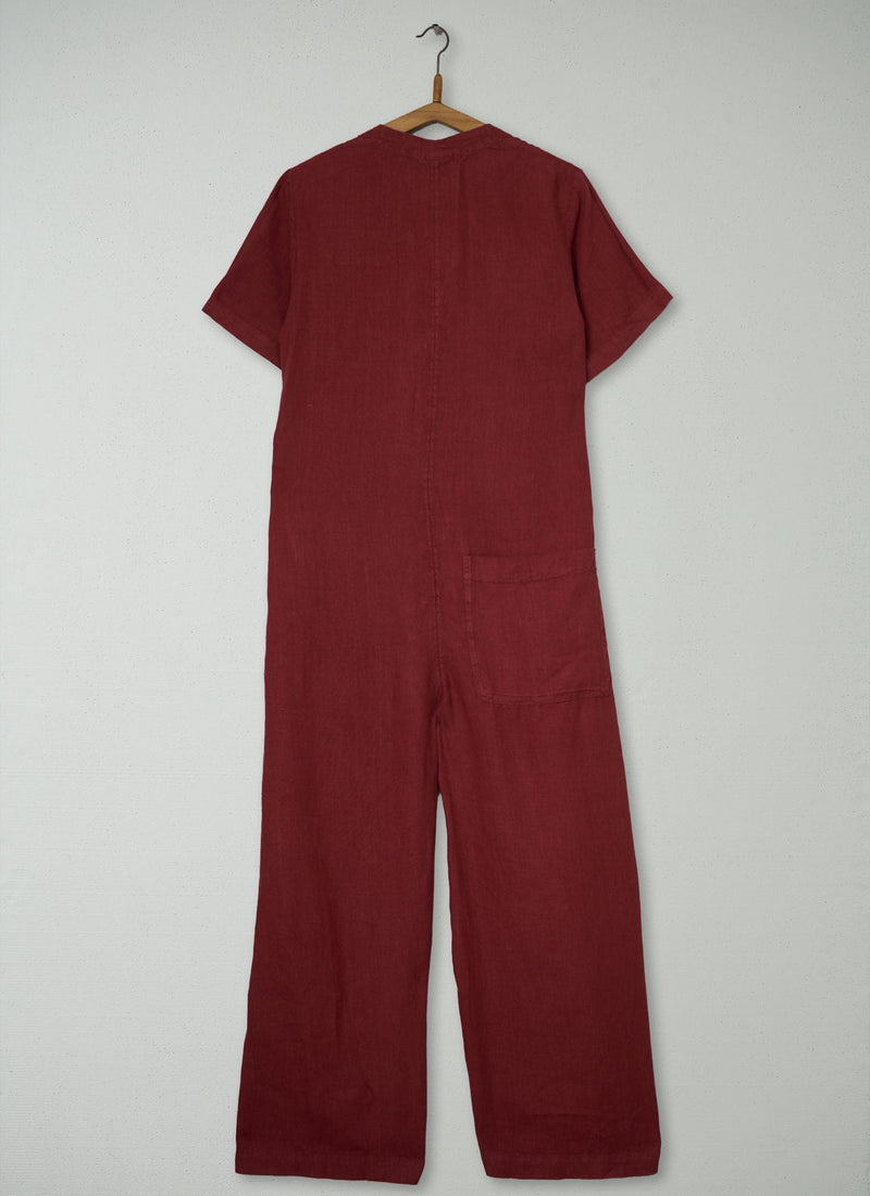 Reworn V Neck Linen Jumpsuit Size 8 (1595) | Tomato Red