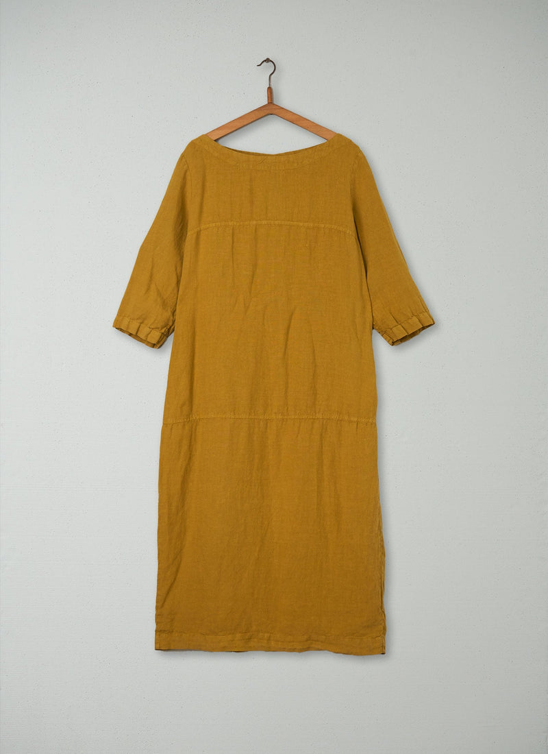 Reworn Linen Tunic Dress Size L (199) | Olive