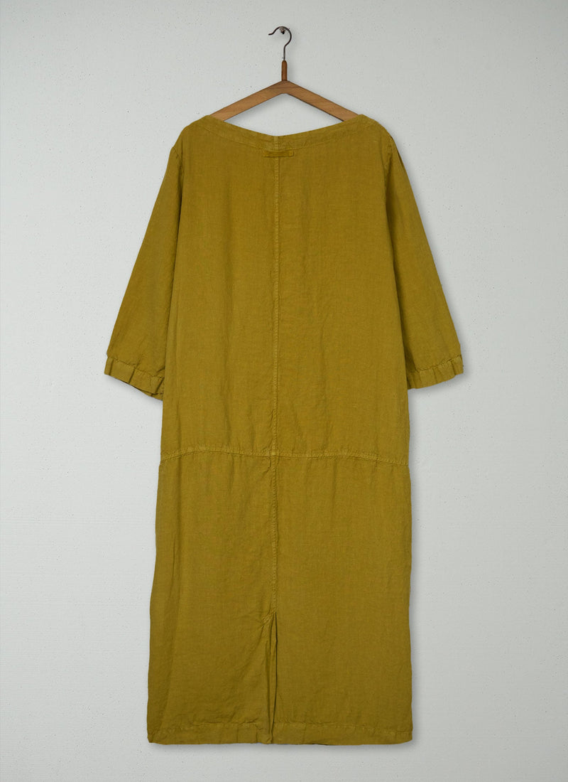 Reworn Linen Tunic Dress Size XL (1565) | Bright Olive