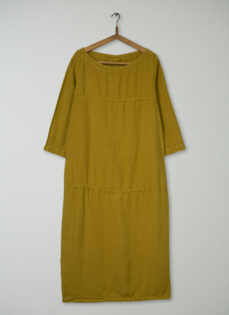Reworn Linen Tunic Dress Size XL (1565) | Bright Olive
