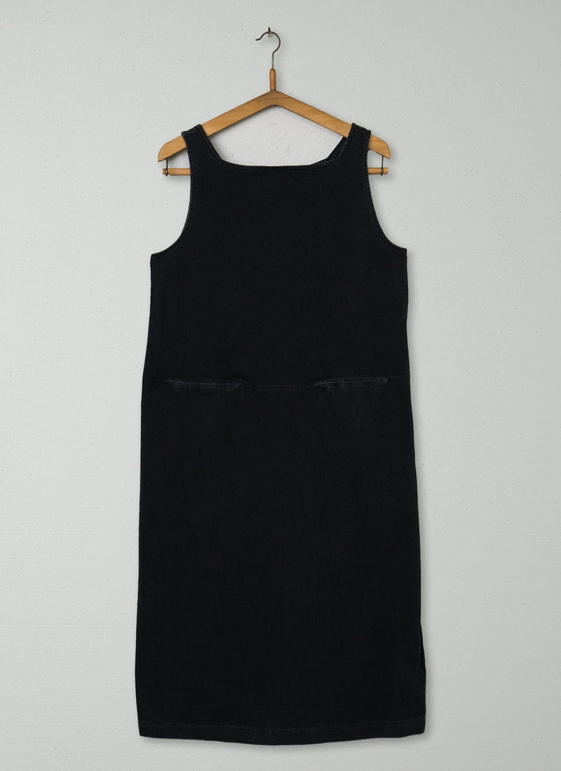 Reworn Button Back Cotton Dress Size M (1209) | Washed Black