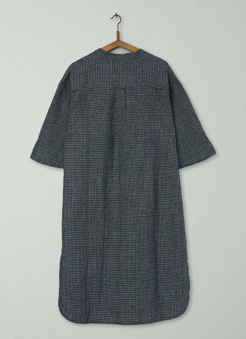 Reworn Piccolo Check Linen Dress Size XL (1201) | Black/Ecru