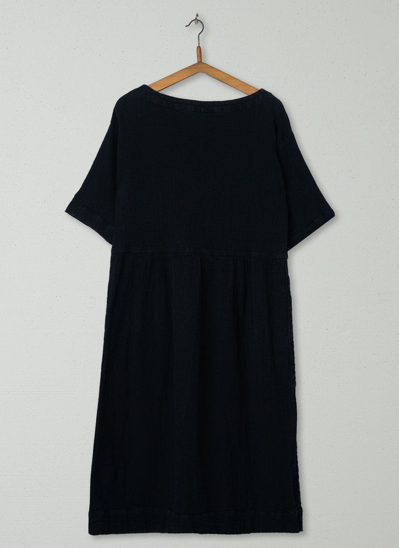 Reworn Crinkled Cotton Easy Dress Size L (1162) | Black