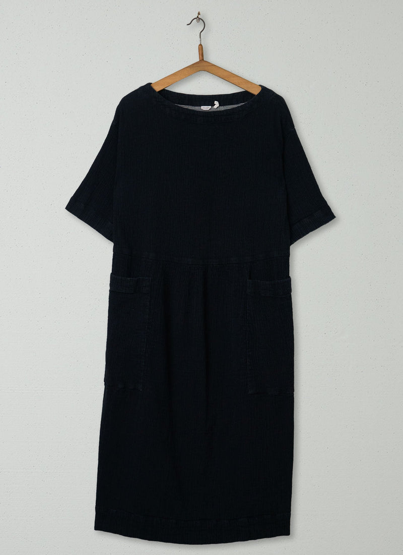 Reworn Crinkled Cotton Easy Dress Size L (1162) | Black