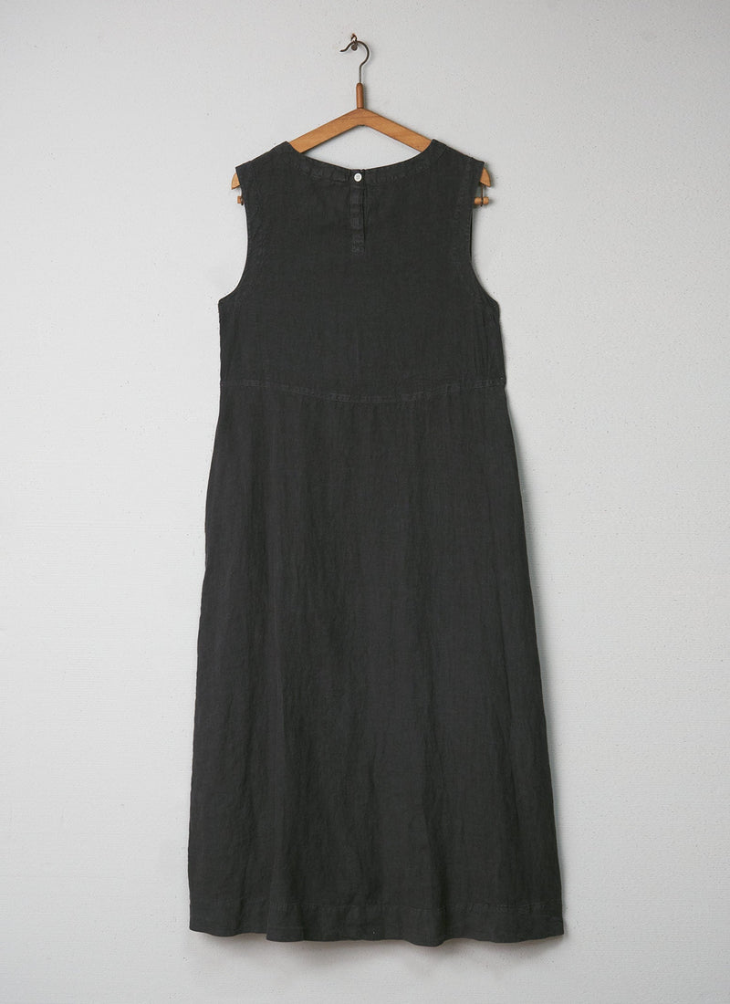 Reworn Garment Dyed Linen Dress Size M (001) | Black Coffee