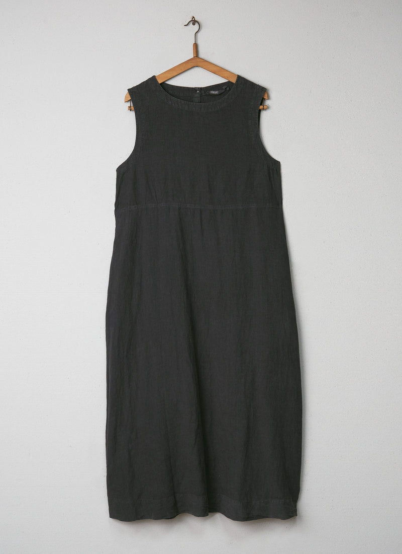 Reworn Garment Dyed Linen Dress Size M (001) | Black Coffee