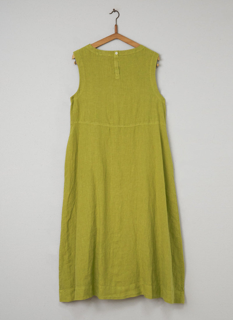 Reworn Linen Easy Dress Size M (069) | Citrus Green