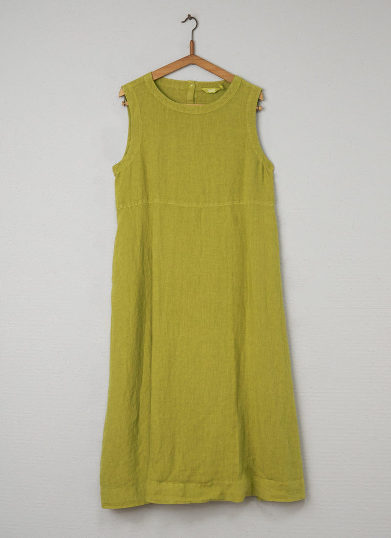 Reworn Linen Easy Dress Size M (069) | Citrus Green