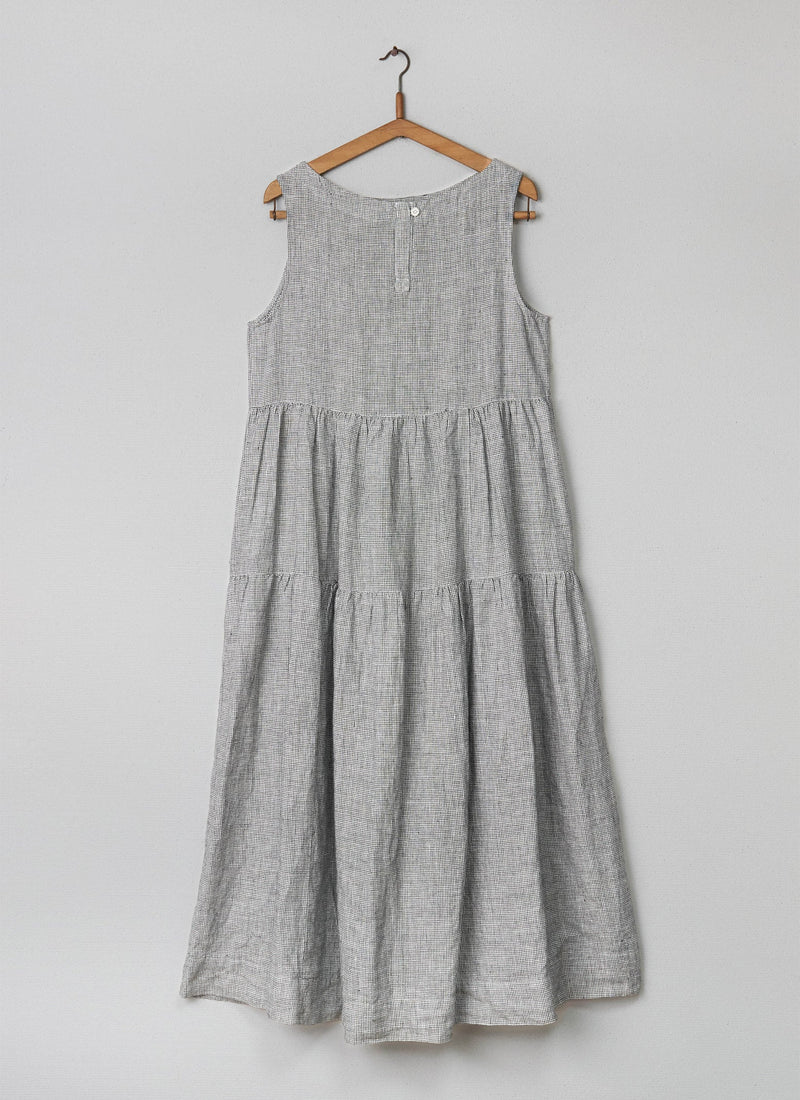 Reworn Space Check Linen Dress Size S (004) | Chalk/Slate