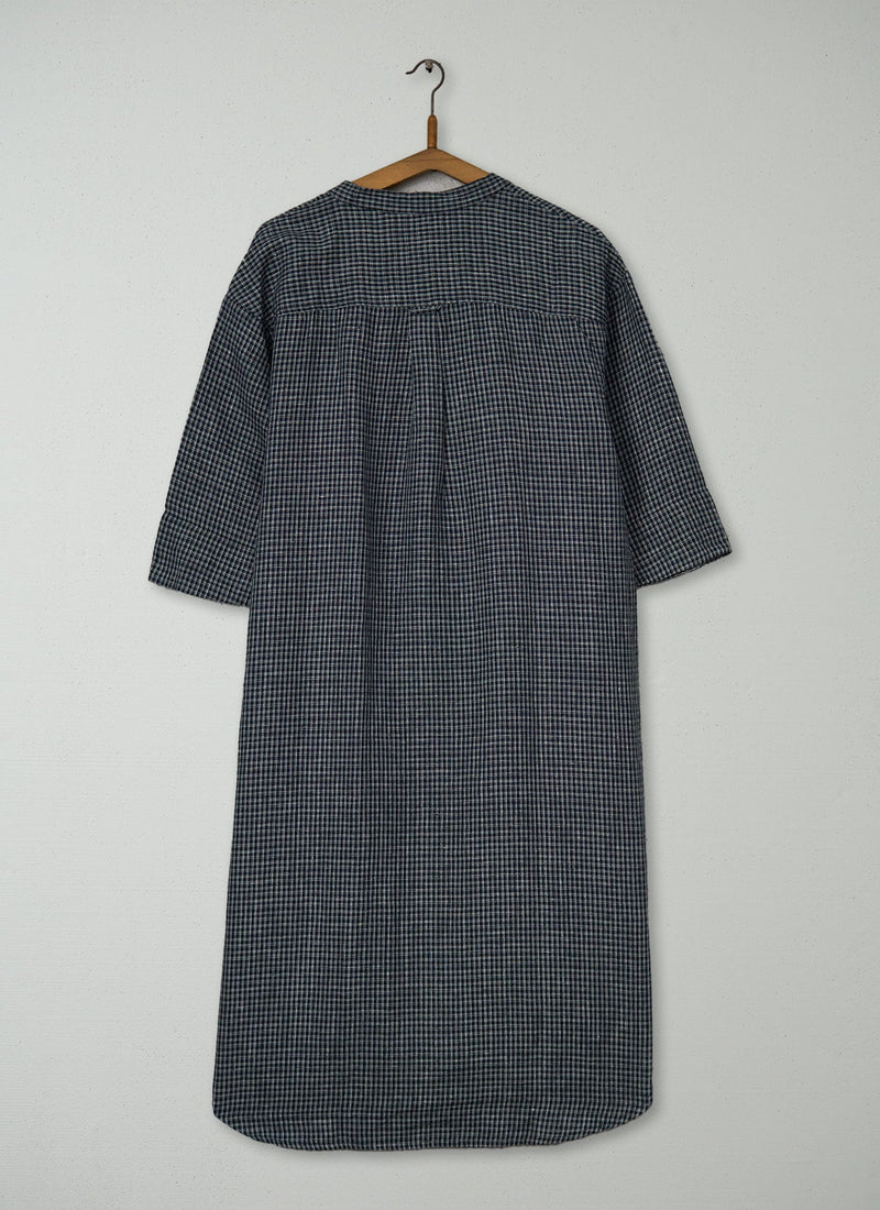 Reworn Check Linen Dress Size S (1673) | Chalk/Slate