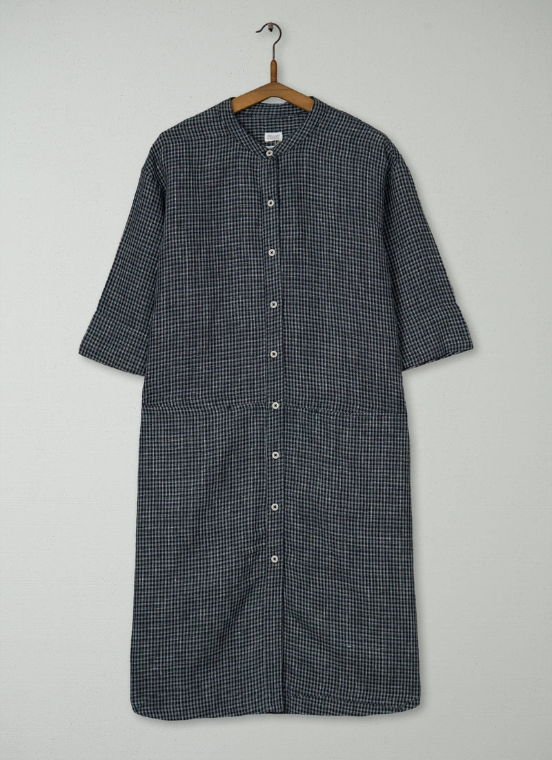 Reworn Check Linen Dress Size S (1673) | Chalk/Slate